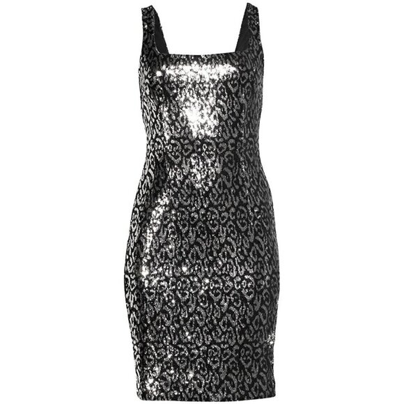 NWT Black Halo Lilo Sequin Sheath Dress Eclipse Black Silver Zodiac Sleeveless 8 - Picture 5 of 16